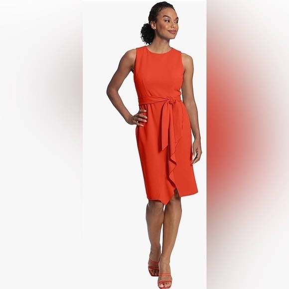 Donna Morgan Sleeveless Dress with Waist Tie and Waterfall Ruffle Skirt Size 10 - Picture 1 of 6
